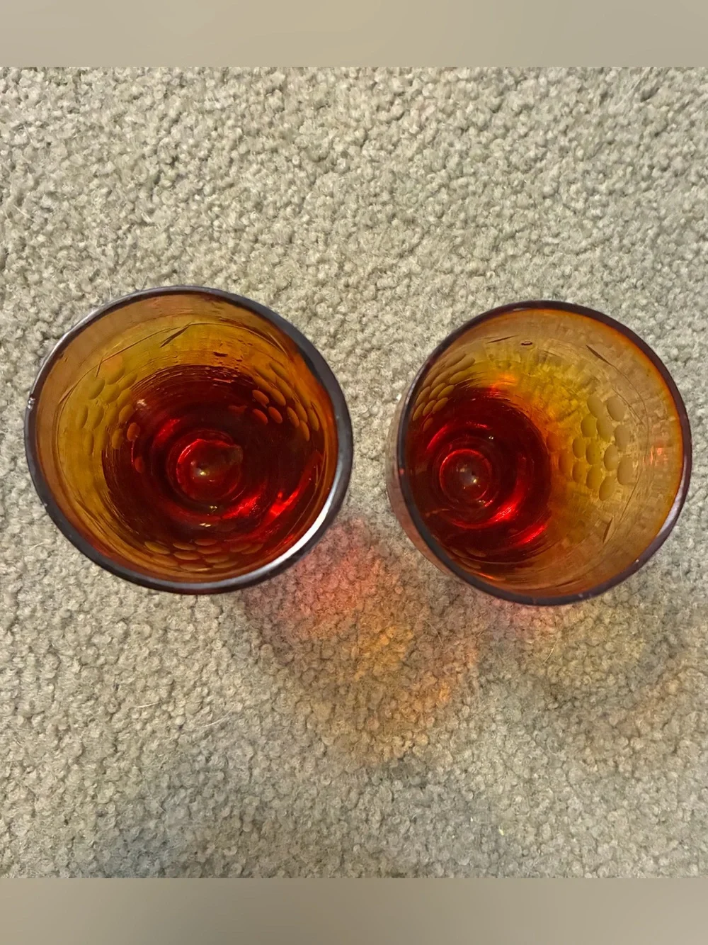 Set Of 2 Amber to Ruby Ombre Drinking Glass Tumbler Pair Unique Glow